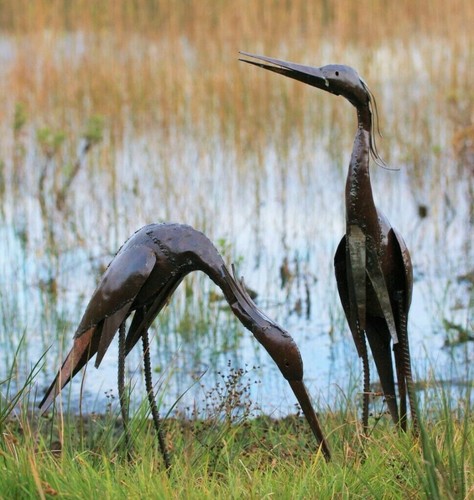 Metal heron garden ornament - metal,