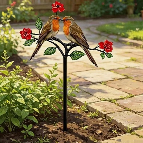 Metal robin garden statue - metal, 2d