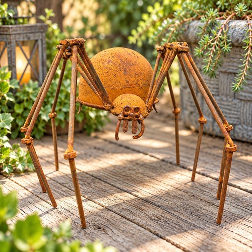 Rustic metal spider - spider, garden