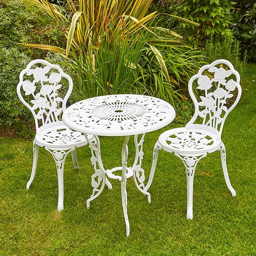White metal bistro set piece - metal, 3
