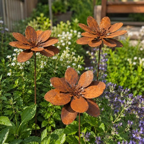 3pcs rustic metal flower - rustic,
