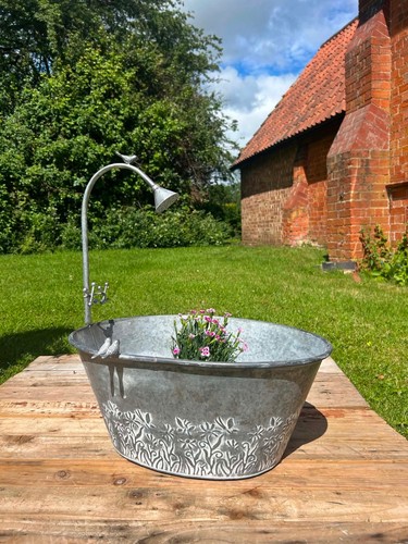 Large floral galvanised - galvanised, metal