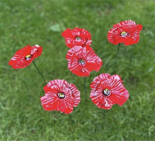 Set red metal poppy - set,