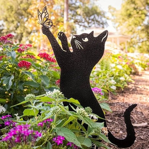 Metal cat garden stake - garden,