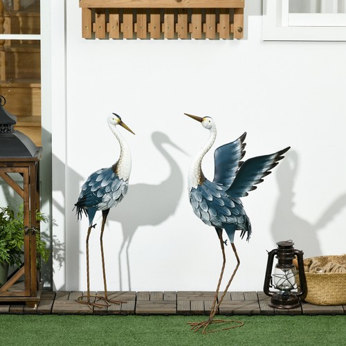 Metal heron garden statues - garden,
